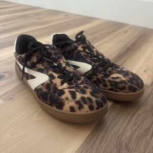 Brown and Black Sneakers with Bold Leopard Print